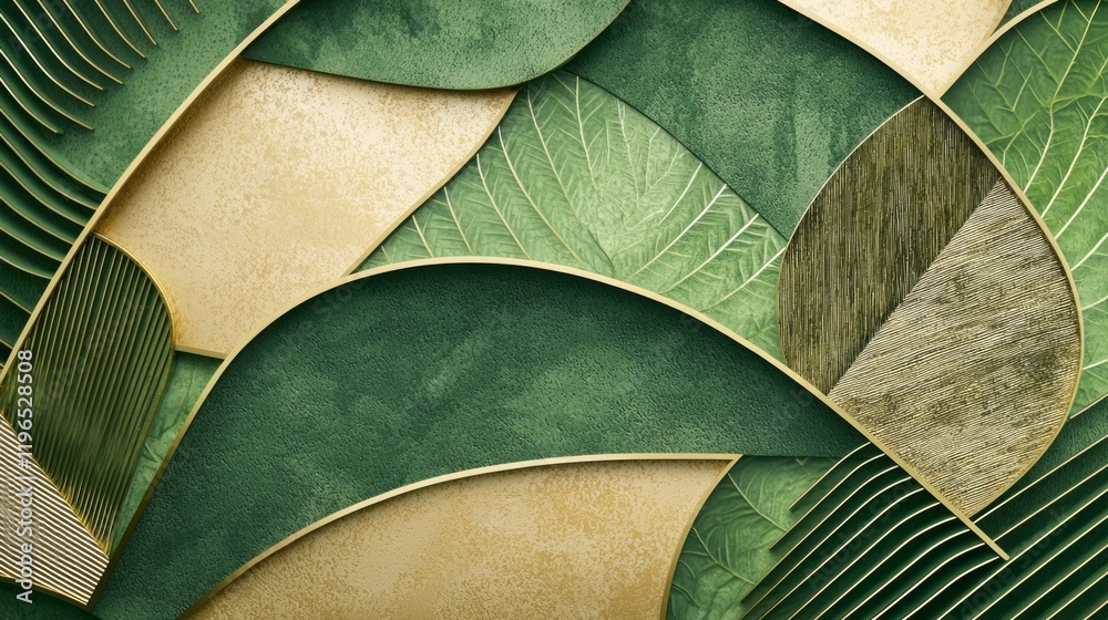 Aufkleber vibrant geometric patterns intertwine in a dance of greens and golds, showcasing depth and texture t