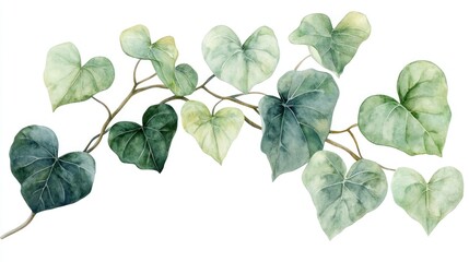 Watercolor painting of a vine with heart-shaped leaves.
