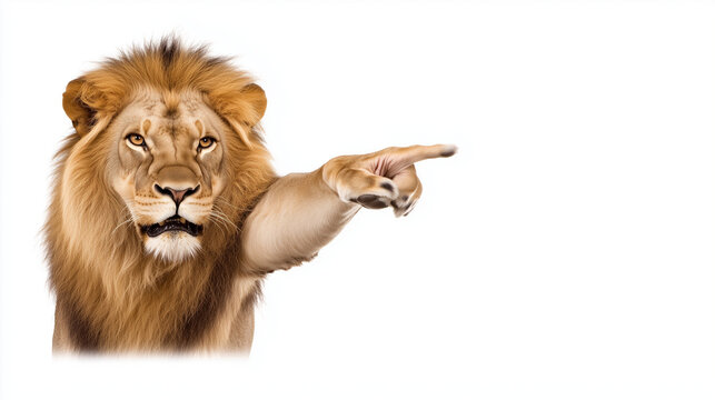 The Lion's Call to Action: A majestic lion with piercing gaze and powerful presence points directly at the viewer, commanding attention and inspiring action.