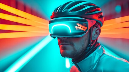 vr cyclist neon lights metaverse future - metaverse