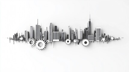 Fototapeta premium Modern City Skyline with Gears: Urban Development and Innovation