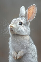 Obraz premium An Adorable Grey Rabbit Sitting Upright