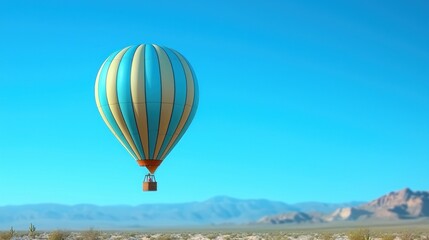 A colorful hot air balloon floating in a clear blue sky.