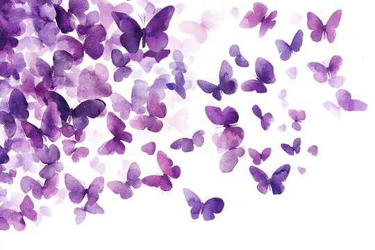 Watercolor purple butterflies flying on white background. (1)