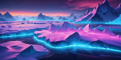 Fototapeta premium Computer generated image of a snowy landscape with mountains and a blue river