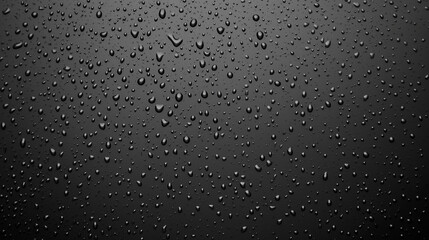 Dark Surface Water Droplets:Abstract texture of numerous water droplets scattered across a dark, sleek surface. The glistening drops create a captivating contrast against the deep black background. 