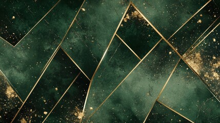 Emerald green geometric abstract background, gold accents, design texture, website banner