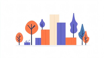 Obraz premium Abstract Cityscape with Colorful Buildings and Trees - Modern Urban Landscape