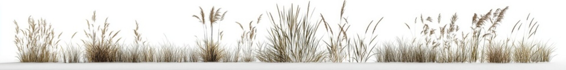 Dried grasses and reeds on white background.