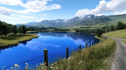 Fototapeta premium Serene Lake and Mountain Landscape