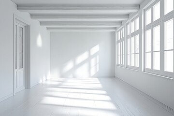 Modern scandinavian and minimalist living room interior white empty room