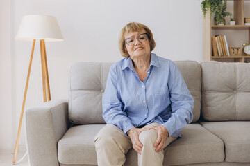 Body arthritis muscles stiff problem, aged woman suffering on leg, pain knee from disease chronic,...