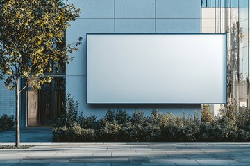 Blank advertising billboard in front of a modern building facade for mockups and marketing