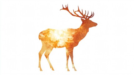 Golden Stag Silhouette: A Watercolor Wildlife Painting of Majestic Deer