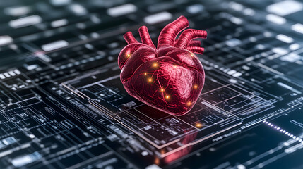 cardiac research in the future with an electronic backdrop. The concept of medical research and heart cardiology health care