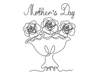 Mother's Day. Abstract bouquet of roses, continuous single one line art hand drawing sketch logo