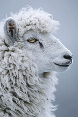 Fototapeta premium A Fluffy White Sheep Profile Portrait