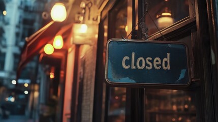 Closed for Business: A Nighttime View of a Shop's Sign in a City Street