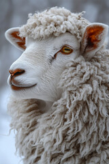 Fluffy White Sheep Portrait Winter Fleece