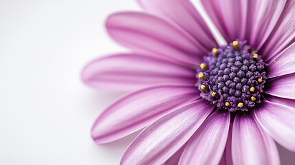 Obraz premium flower background , purple flower with delicate petals and green leaves on a simple stem, Springtime theme, greeting card background