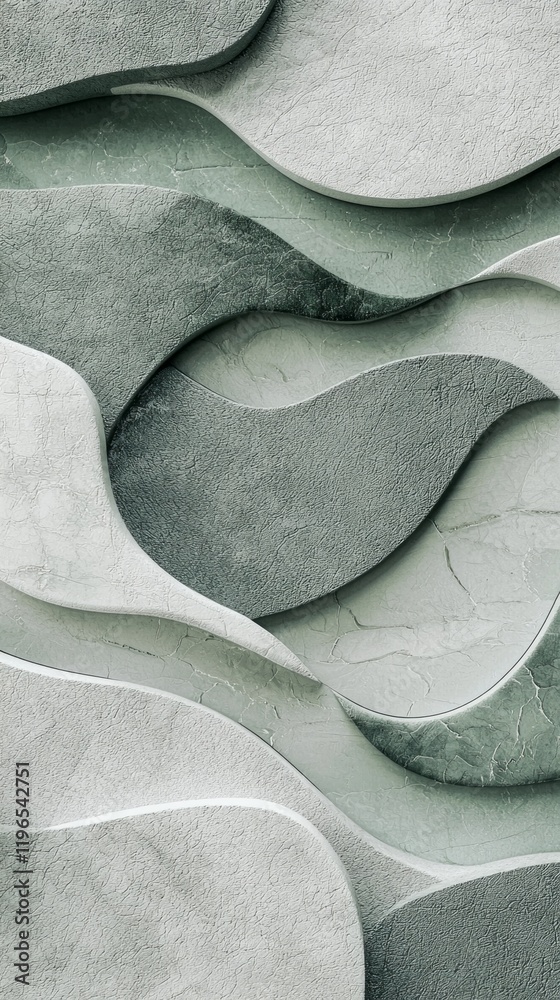Aufkleber Soft gray textured patterns intertwine, evoking a sense of tranquility and modernity. The smooth curves and layers create a dynamic visual experience, perfect for artistic settings
