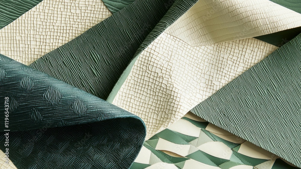 Aufkleber Intricate sharp geometric patterns in varying shades of green and cream showcase artistic texture, blending modern design with classic elegance, inviting visual exploration and admiration