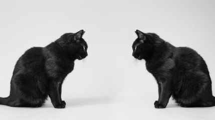 Obraz premium Two black cats facing each other on a white background. AI generative. .