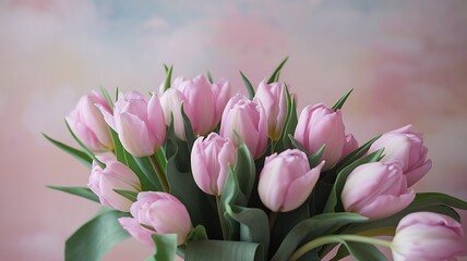 Fototapeta premium Beautiful Pink and White Tulip Bouquet on a Purple Background