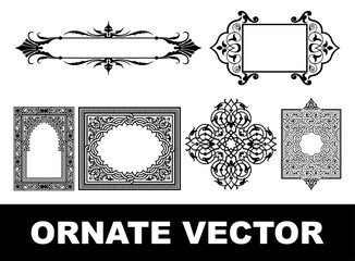 Ornate black and white frames, intricate geometric patterns, Islamic art inspired designs, vintage decorative borders, filigree ornaments, Art Nouveau flourishes, symmetrical motifs, arabesque designs