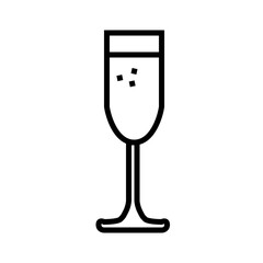 Minimalist champagne glass icon in black outline style.Celebration. Elegance. Toast. Symbol of joy and sophistication. Champagne glass icon, party design, festive decor, branding element