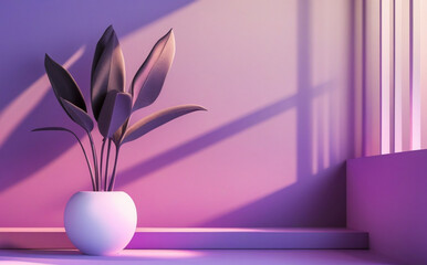 stock photo features a minimalist, generative concept with palm leaves casting shadows on a blue wall and pastel floor, creating a summer tropical beach background in an empty room ideal for product