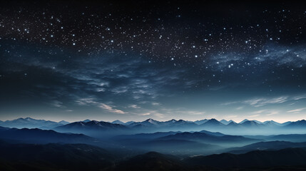 Naklejka premium A mountain range with a clear blue sky and stars