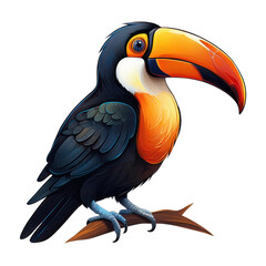 Fototapeta premium Colorful toucan perched on a branch, white isolate background