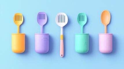 Colorful Kitchen Utensils in Holders