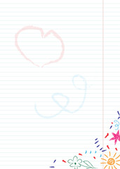 blank striped sheet with colorful children's doodles