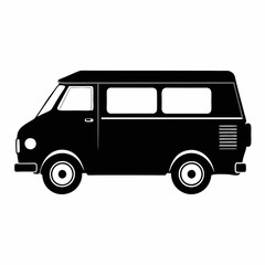 Van black silhouette vector illustration and white background