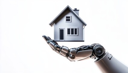 Robotic hand holding a miniature house. (1)