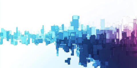 Abstract blue and purple square pixel wave background.