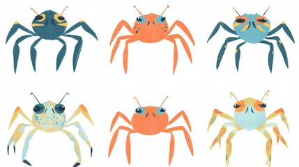 Whimsical Crab Illustrations: Colorful Cartoon Crabs for Kids and Beach Lovers