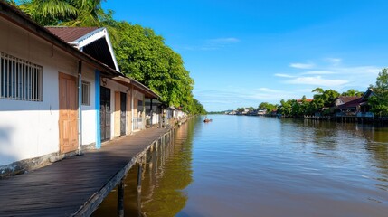 Obraz premium Houses along tropical river