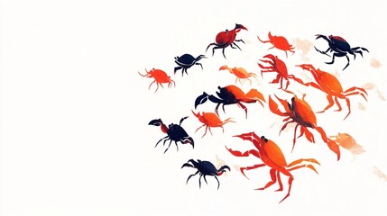 Red and Black Crab Silhouettes: A Modern Marine Life Illustration