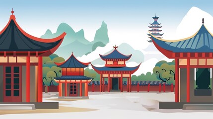 Obraz premium mountains_ancient_chinese_architecture_chinese_temp