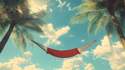 Fototapeta premium Relaxing in a hammock under palm trees tropical paradise outdoor scenic view leisure concept