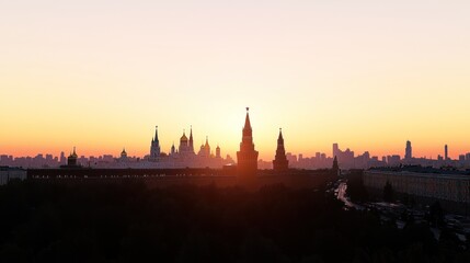 Fototapeta premium Sunset Cityscape Silhouette
