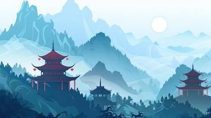Fototapeta premium mountains_ancient_chinese_architecture_chinese_temp