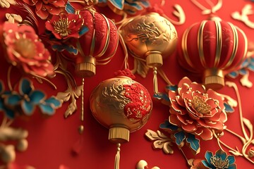 Obraz premium Happy Chinese New Year 2025 3D Rendered Decoration