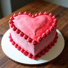 Close-up of a pink heart-shaped cake. Dessert for Valentine's Day