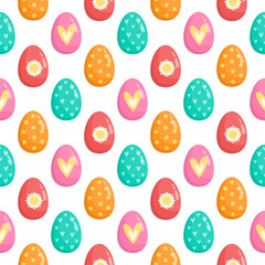 Easter Eggs Seamless Pattern. Cute Colored Eggs Endless Background.
