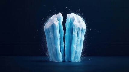 climate change impact. A symbolic depiction of glowing icebergs breaking apart