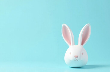 Obraz premium multicampled bunny with Easter eggs on a light blue background with a place for text